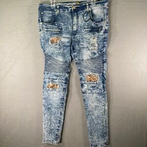 Demolition Statement Mens Size 36‎ Blue Distressed Moto Biker Jeans